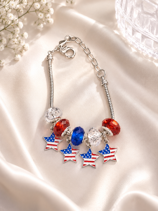 American flag European charm bracelet