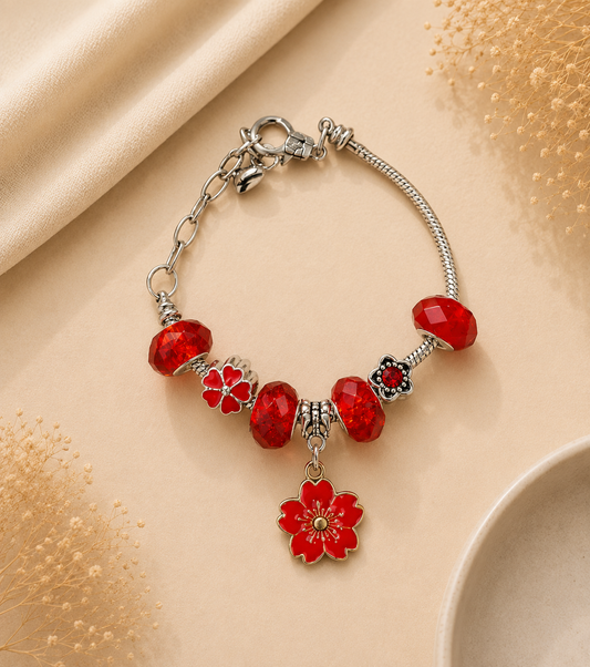 Scarlet Blossom European charm Bracelet