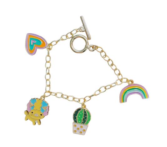 Rainbow Cactus Land  Charm Bracelet